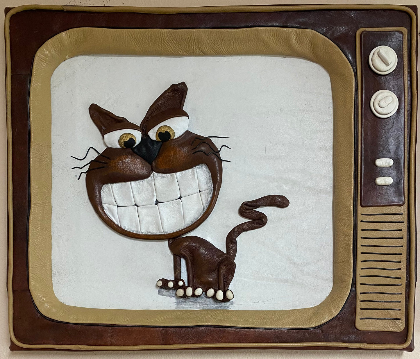 “Cats News” Genuine Leather 3D Art
