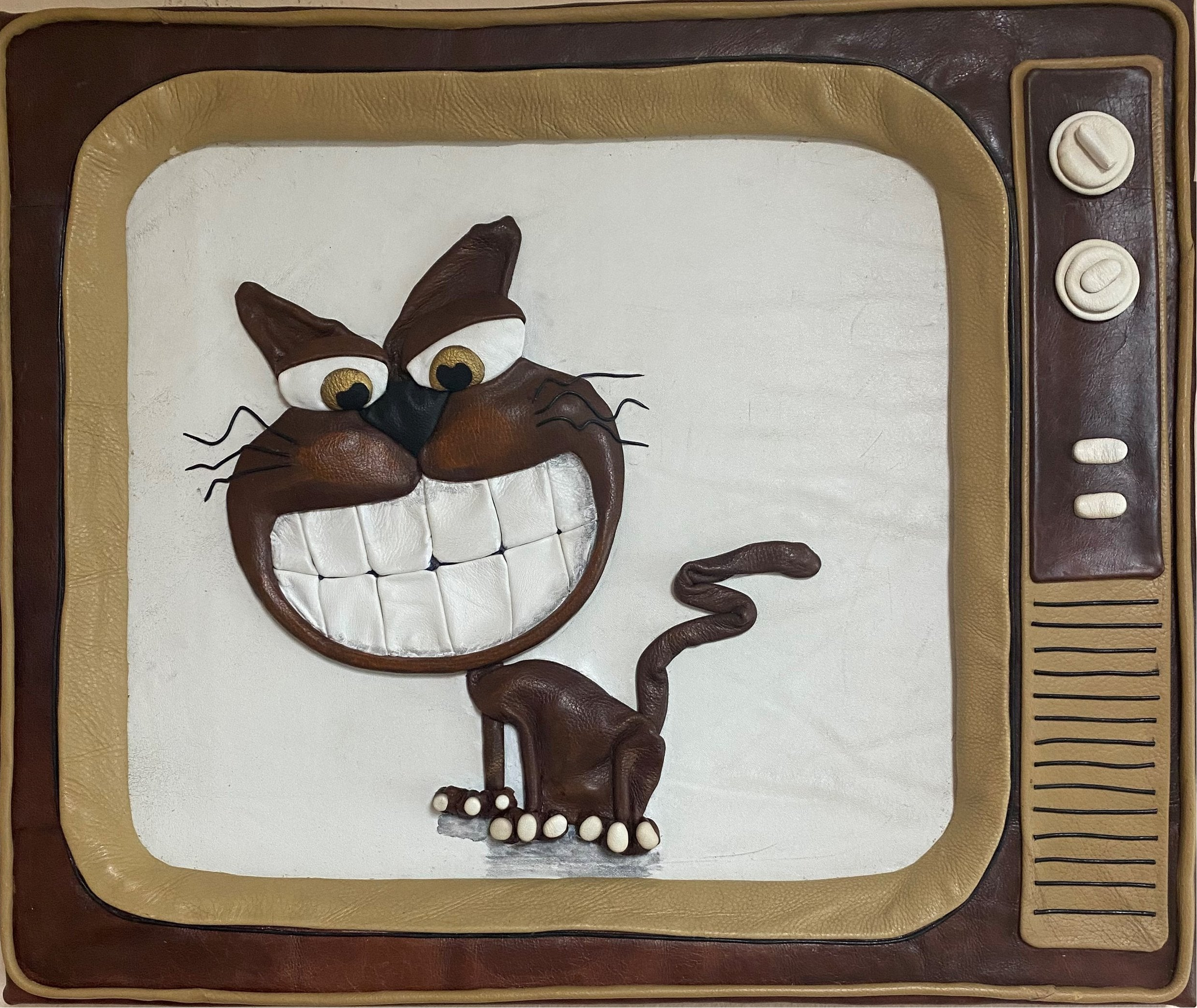 “Cats News” Genuine Leather 3D Art