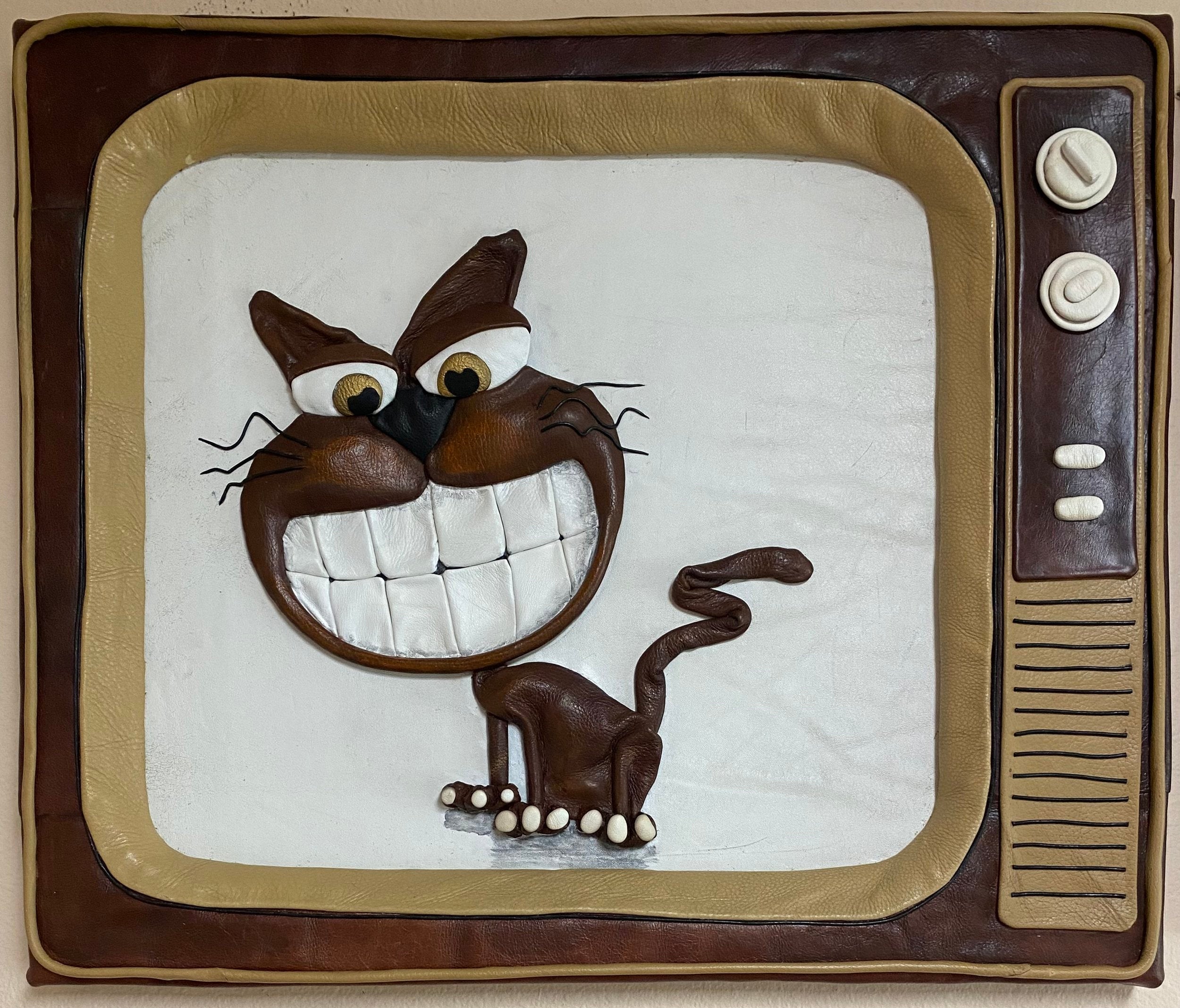 “Cats News” Genuine Leather 3D Art