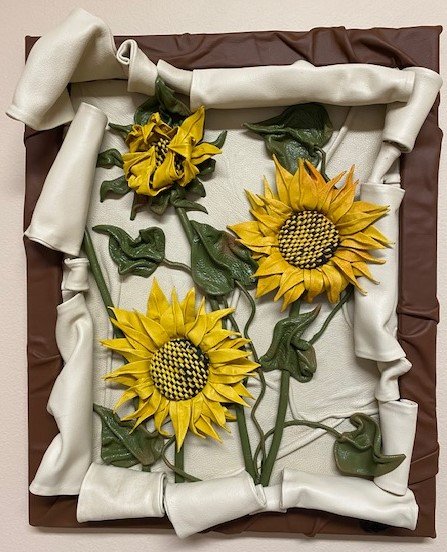 “Sunflowers in Bloom” Genuine Leather 3D Art