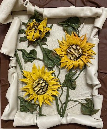 “Sunflowers in Bloom” Genuine Leather 3D Art