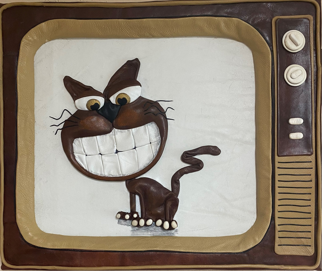 “Cats News” Genuine Leather 3D Art