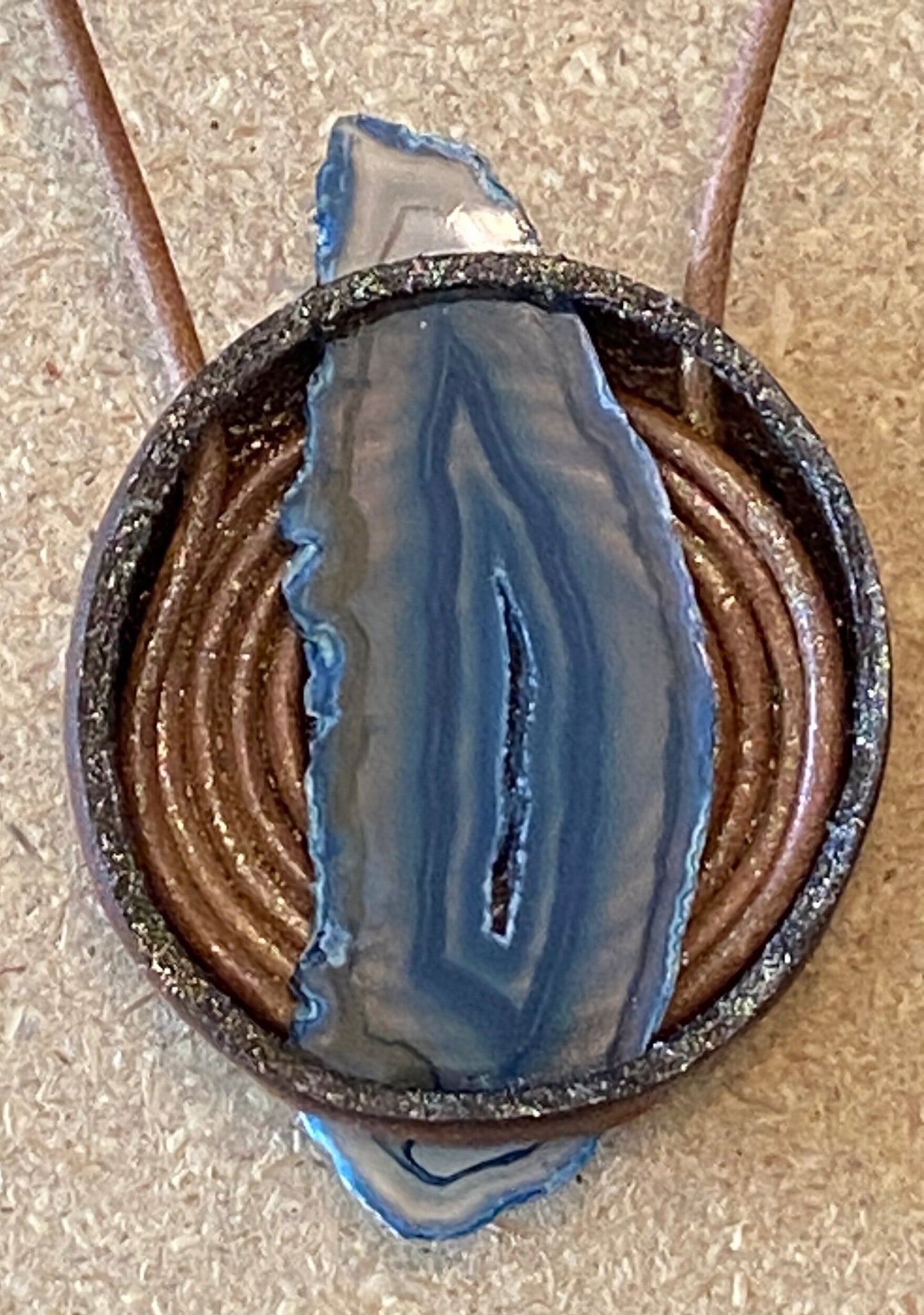 Necklace, Genuine Leather and Agate Druzy