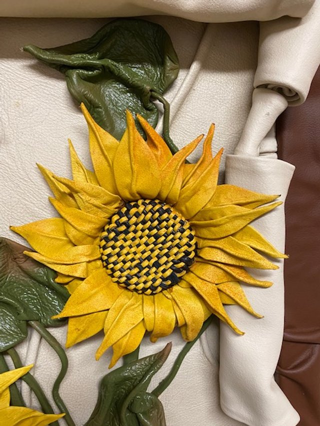 “Sunflowers in Bloom” Genuine Leather 3D Art