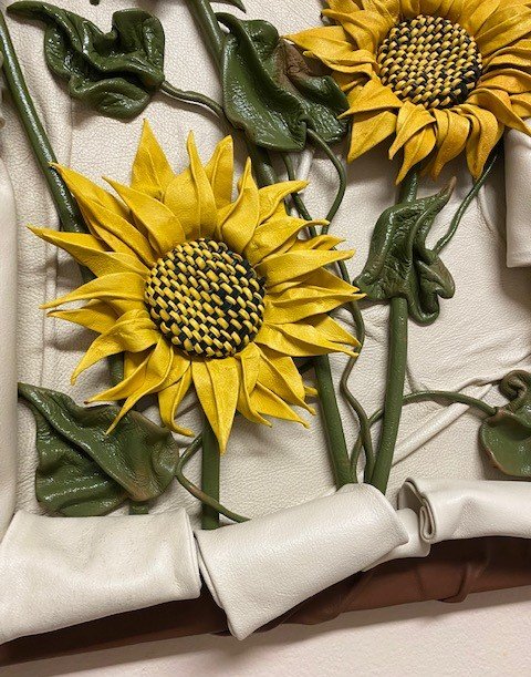 “Sunflowers in Bloom” Genuine Leather 3D Art