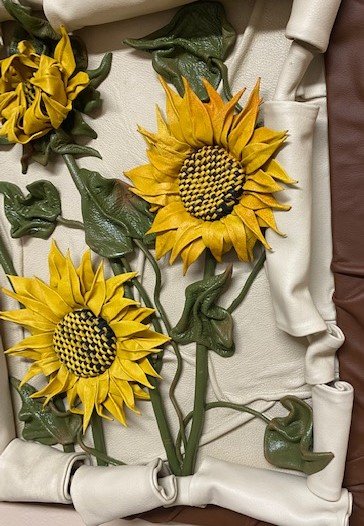 “Sunflowers in Bloom” Genuine Leather 3D Art