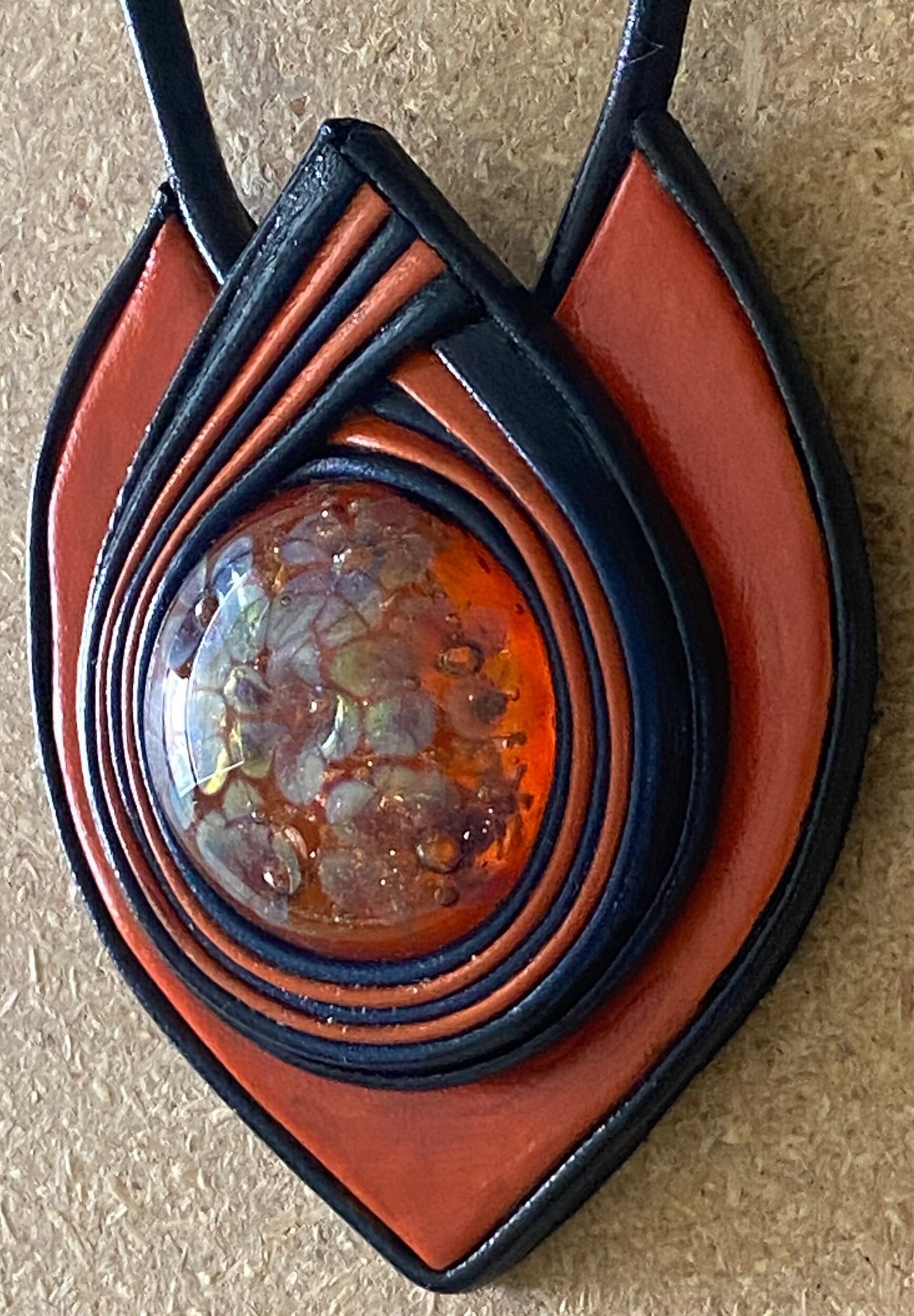 Necklace, Genuine Leather and Glass