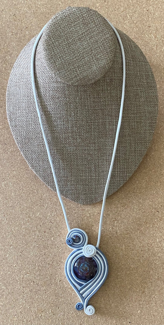 Necklace, Genuine Leather and Glass