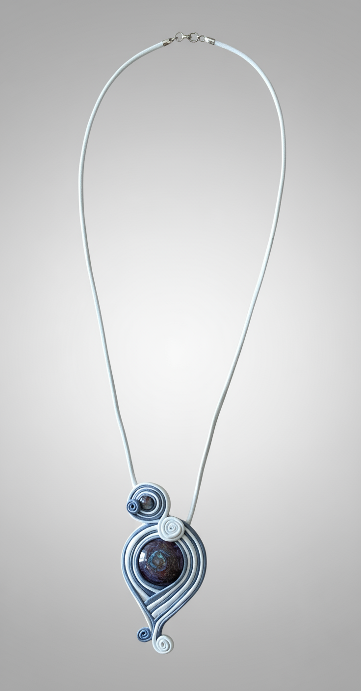 Necklace, Genuine Leather and Glass
