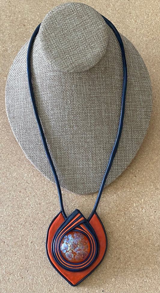 Necklace, Genuine Leather and Glass