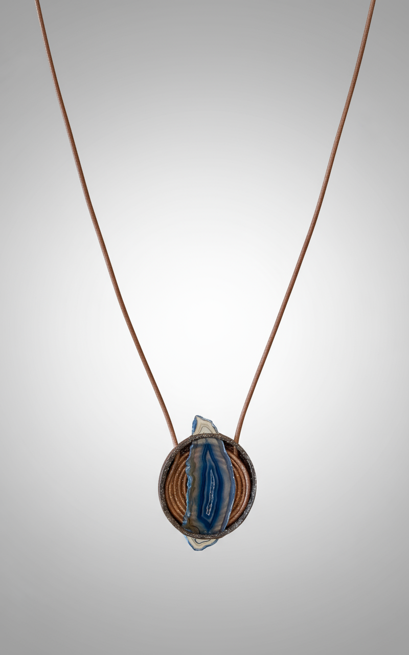 Necklace, Genuine Leather and Agate Druzy