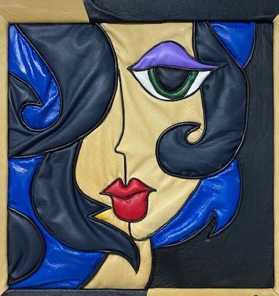 “Lady with blue Hair” Genuine Leather 3D picture